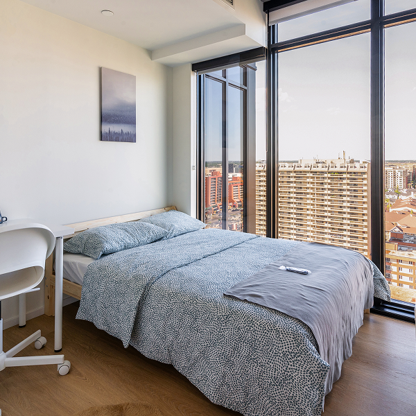 Modern bedroom with workspace